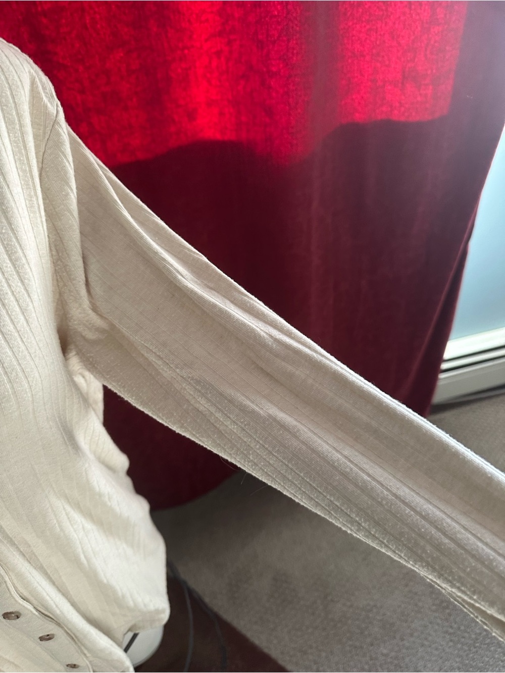 Cream Ribbed Button-Front Long Sleeve Top - Picture 7 of 8